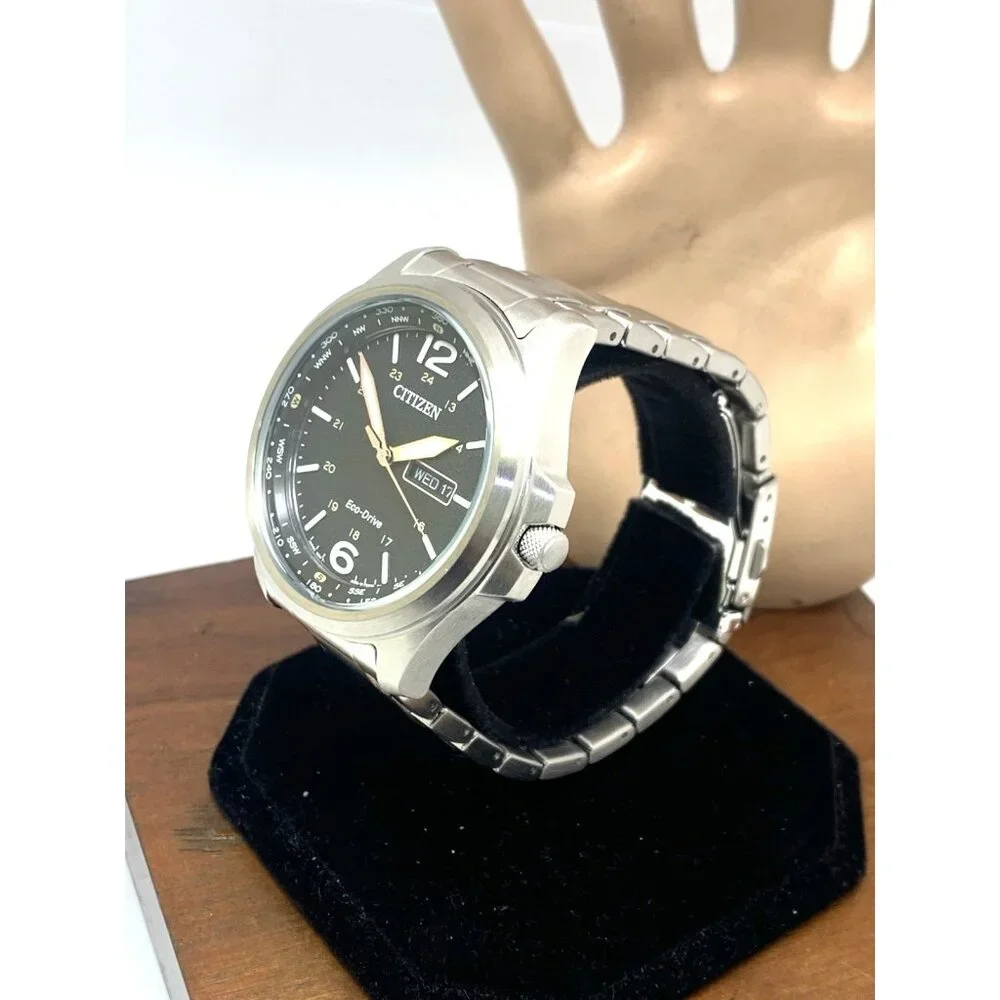 Citizen Men's Watch AW0110-58E Eco Drive Black Dial Day Date Silver Steel 44mm